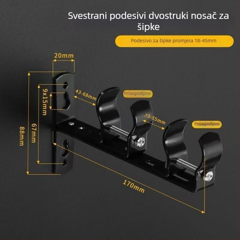 Univerzalni nosač za zavjesu za šipku, zidni prilagodljivi nosač, nehrđajući čelik, multfunkcionalni dodatak za zavjese, moderan minimalistički stil