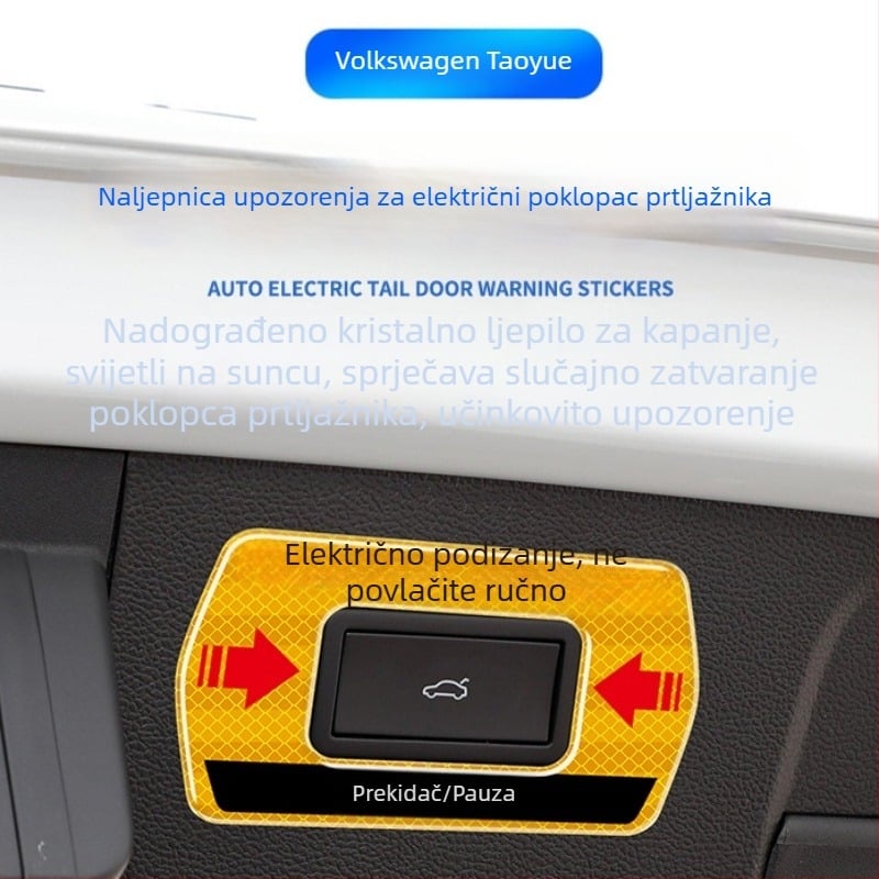 Naljepnice podsjetnika za električni stražnji poklopac s reflektirajućim upozorenjem, za 24 modela Volkswagen Tayron, unutarnja dekoracija