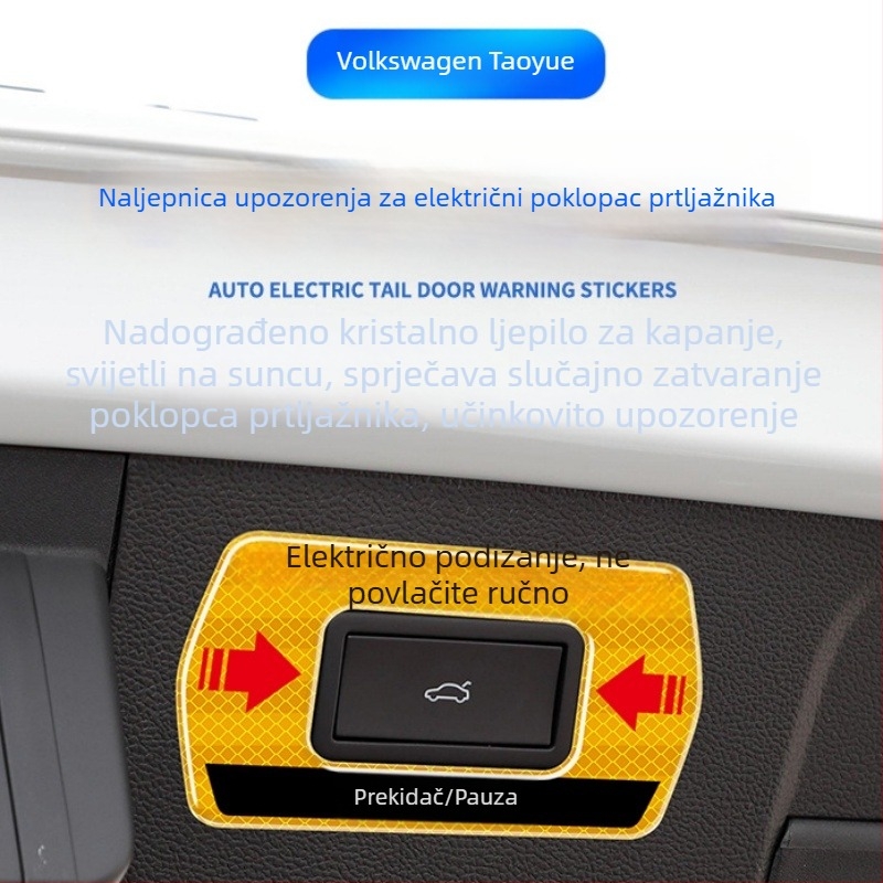 Naljepnice podsjetnika za električni stražnji poklopac s reflektirajućim upozorenjem, za 24 modela Volkswagen Tayron, unutarnja dekoracija