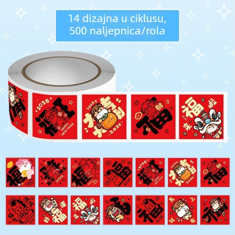 2000 samoljepljivih naljepnica za Novu godinu, Godinu Konja, crvene svečane naljepnice za DIY ukrase za dnevnik i vrećice za poklone