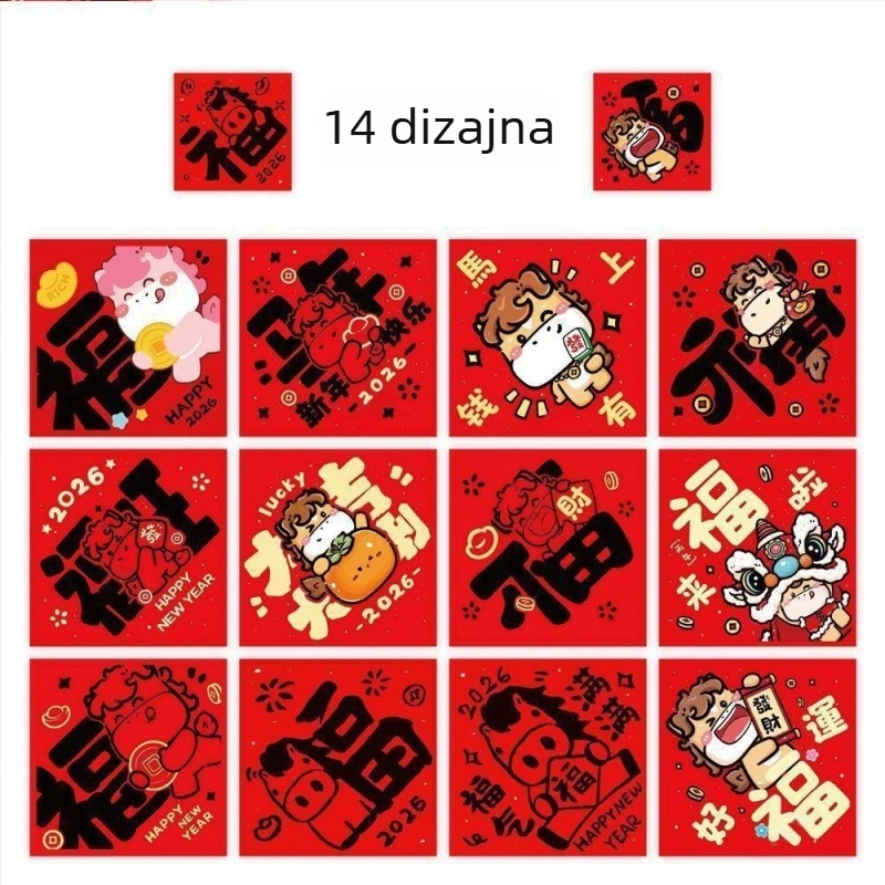 2000 samoljepljivih naljepnica za Novu godinu, Godinu Konja, crvene svečane naljepnice za DIY ukrase za dnevnik i vrećice za poklone