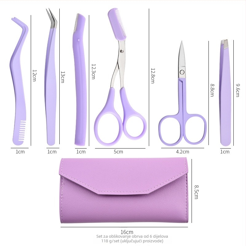 Set za oblikovanje obrva - alati od nehrđajućeg čelika, precizne pincete, britva za obrve, klipsa za obrve; višestruki set za njegu obrva, nosnih dlačica i manikuru; marka Craftsman of craftsmen
