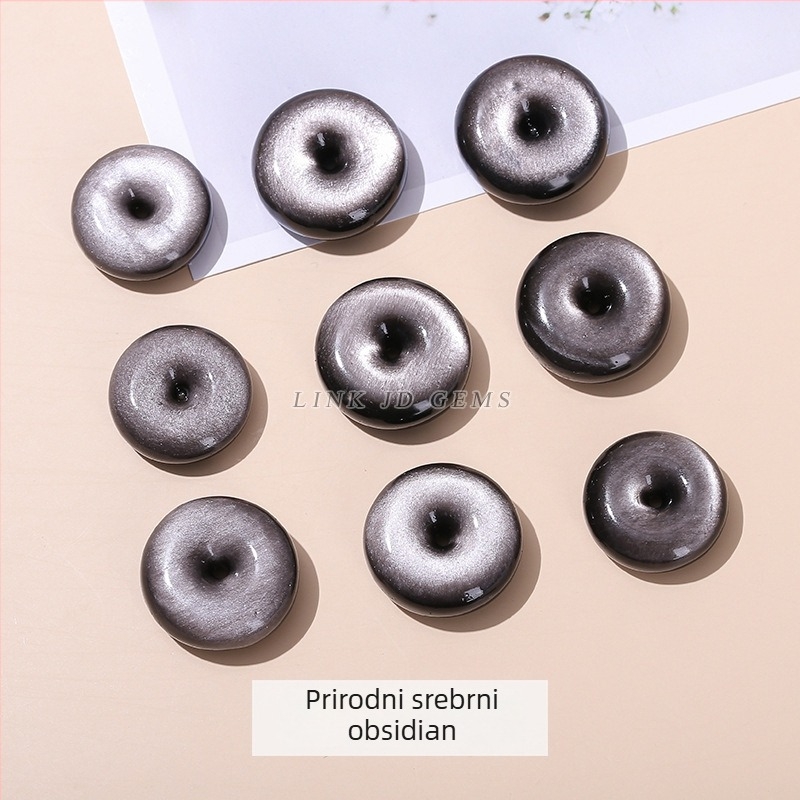 24 mm prirodni srebrni obsidijan privjesak i ključač za DIY ogrlicu, dodatak nakita