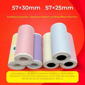 Meow Meow Machine termalni samoljepljivi papir, debljina 0,09 mm, materijal: dvostrani offset papir, 2 sloja, rub za kidanje: dvostruki rub, 200 rolni u kutiji