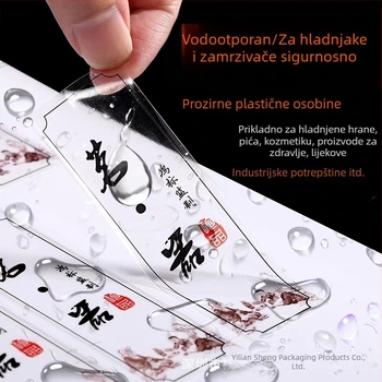 Prilagođena vodootporna PVC etiketa za logotip s uklonjivim prozirnim naljepnicama i bronzanjem, debljina 0,2 mm, temperaturni raspon 20–100 °C, model YLS10228