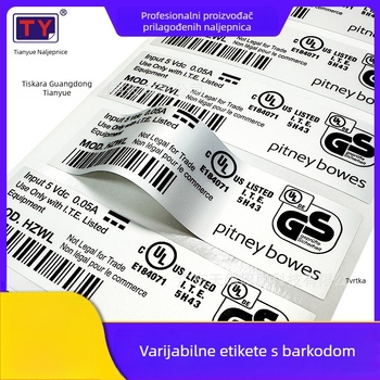 Etikete za bar kod, pravokutne PET samoljepljive, UL969 certificirane, mat film, vodootporne i otporne na visoke temperature (-40 do 280°C)