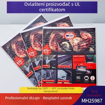 Naljepnica za pećnicu, vodootporna i otporna na visoke temperature, PET samoljepljiva, pravokutna, raspon temperature -40 do 280 °C, CSA certificirano