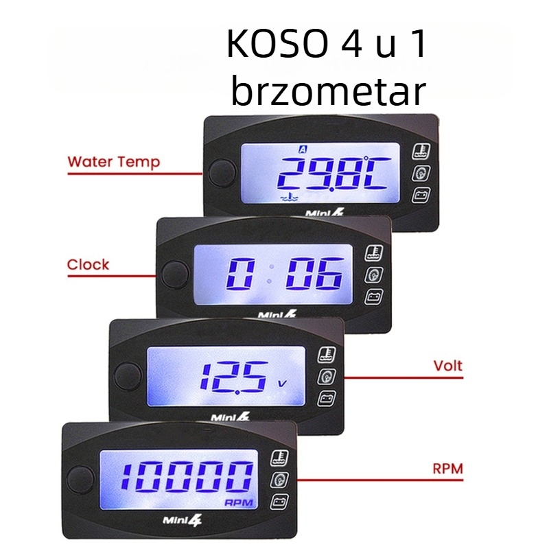 Univerzalni mjerač temperature vode za motocikl Koso 4 u 1, LCD zaslon, raspon 0–250°C, model ko-4 in 1
