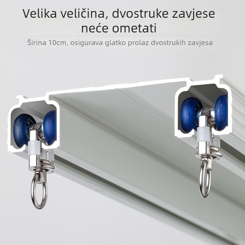 Jednodelna dvostruka šina za zavjese, aluminijska legura, UL-oblik šine, 90 stupnjeva okret, gornja i bočna montaža
