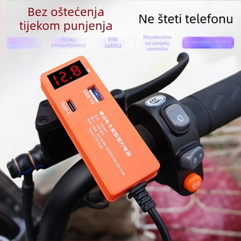 Leaping Flag USB punjač za električna vozila i motocikle s detektorom napona, raspon 12–120V, USB izlaz za telefone