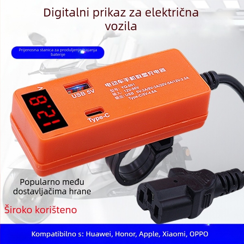 Leaping Flag USB punjač za električna vozila i motocikle s detektorom napona, raspon 12–120V, USB izlaz za telefone