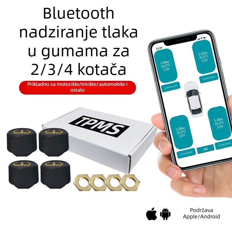 TPMS za motocikle Bluetooth BLE01 – Ronghezheng, digitalni zaslon, 0.7–7 bar, bakar + ABS