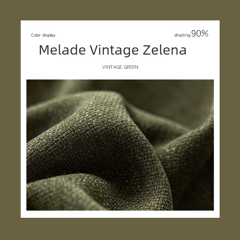 Zavjese u francuskom stilu s crnim rubom od chenille pamuk-linen u vintage zelenoj boji, za dnevni boravak i spavaću sobu, zatemnjujuće