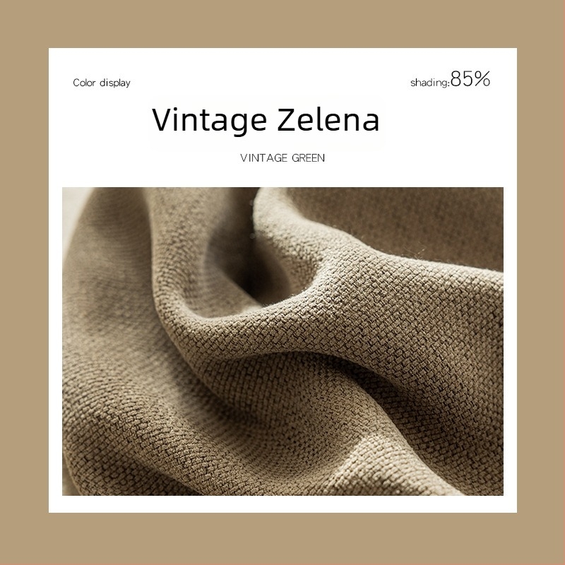 Zavjese u francuskom stilu s crnim rubom od chenille pamuk-linen u vintage zelenoj boji, za dnevni boravak i spavaću sobu, zatemnjujuće