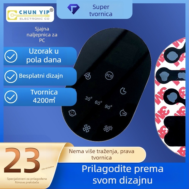PET membranski prekidač s kapacitivnom dodirnom površinom i akrilnim upravljačkim panelom, sitotisk, za medicinsku opremu