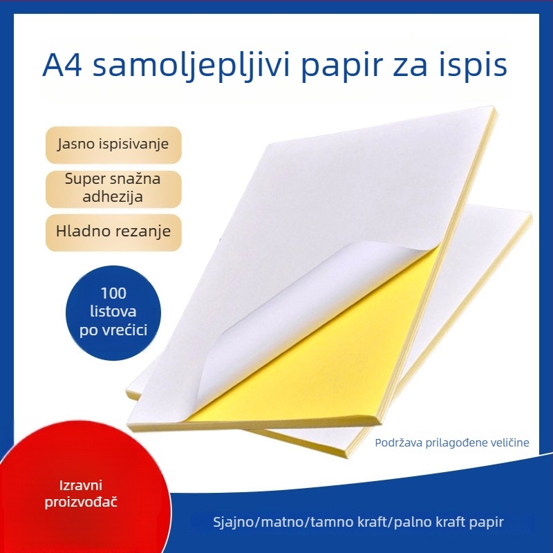 Samoljepljivi tiskarski papir sa žutom pozadinom — kompatibilan s vodnim ljepilom i ljepilom na bazi topljivog ljepila, debljina 0,08, snažna napetost