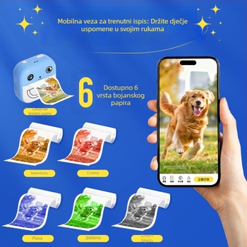 Dječja kamera s bojom ispisa i mogućnošću povezivanja s mobitelom (Model Z269; 4,8 MP; TF kartica pohrane; ABS kućište; 6 sati trajanja baterije)