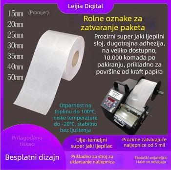 Okrugla prozirna BOPP naljepnica za zatvaranje s ljepilom na bazi ulja, mrežna podloga, rotacijski izrez