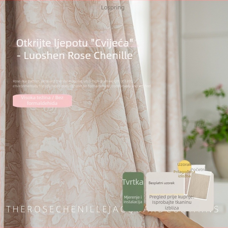 Francuska chenille jacquard zavjesa s visokim zatamnjenjem 71–90%, materijal: poliester, uzorak: biljke i cvijeće, stil: francuski