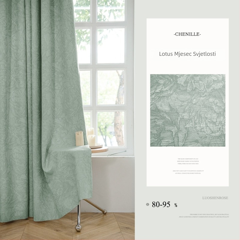 Francuska chenille jacquard zavjesa s visokim zatamnjenjem 71–90%, materijal: poliester, uzorak: biljke i cvijeće, stil: francuski