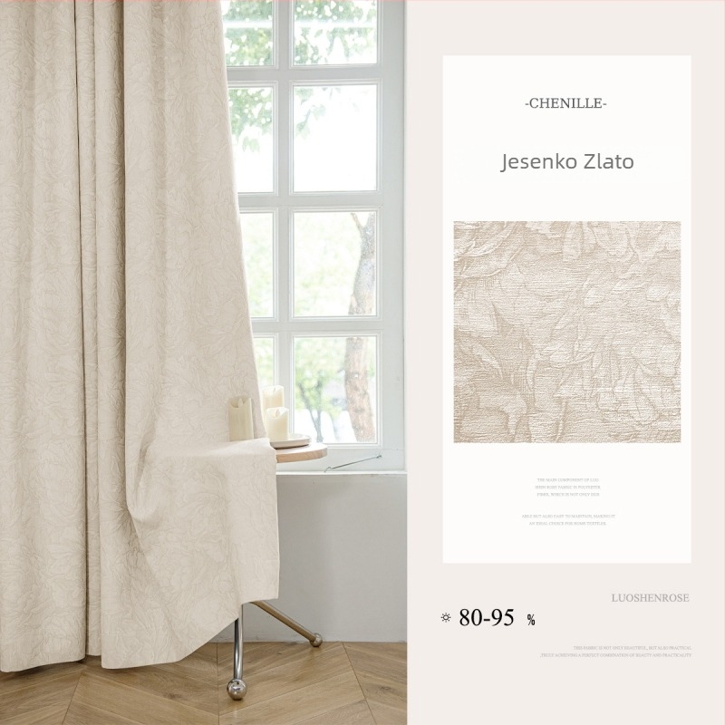 Francuska chenille jacquard zavjesa s visokim zatamnjenjem 71–90%, materijal: poliester, uzorak: biljke i cvijeće, stil: francuski