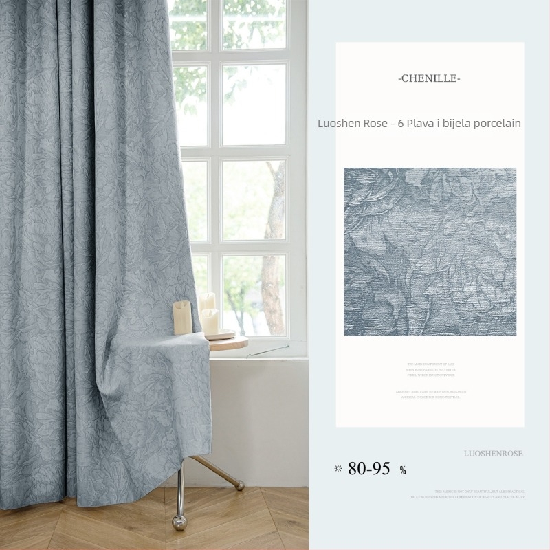 Francuska chenille jacquard zavjesa s visokim zatamnjenjem 71–90%, materijal: poliester, uzorak: biljke i cvijeće, stil: francuski