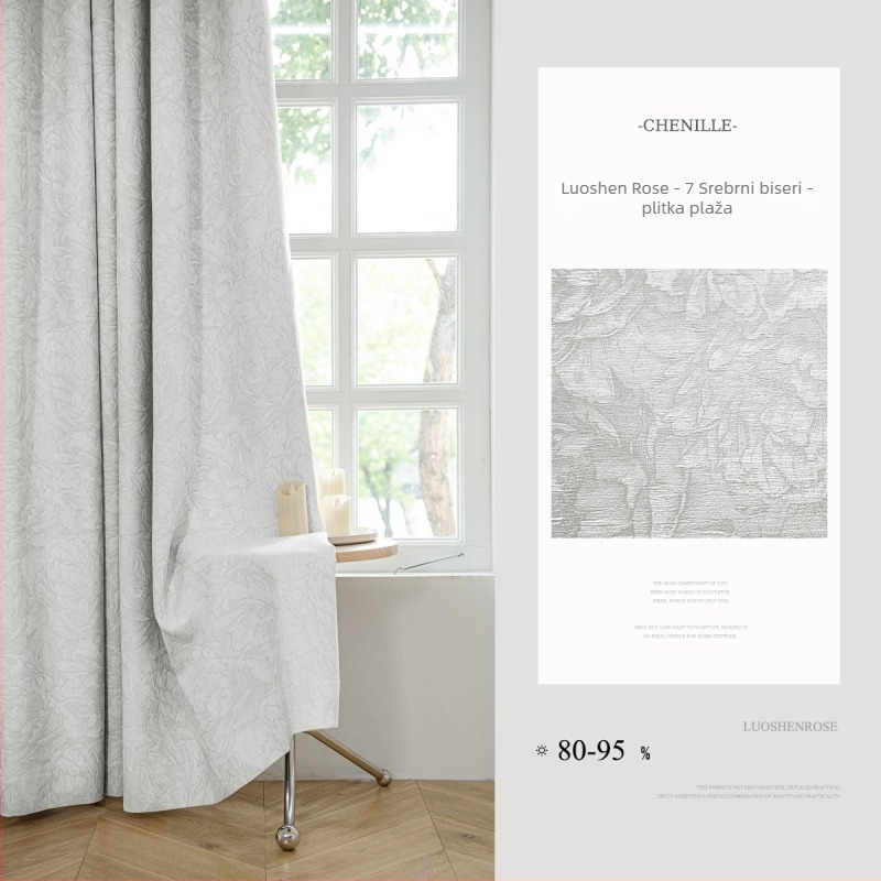 Francuska chenille jacquard zavjesa s visokim zatamnjenjem 71–90%, materijal: poliester, uzorak: biljke i cvijeće, stil: francuski