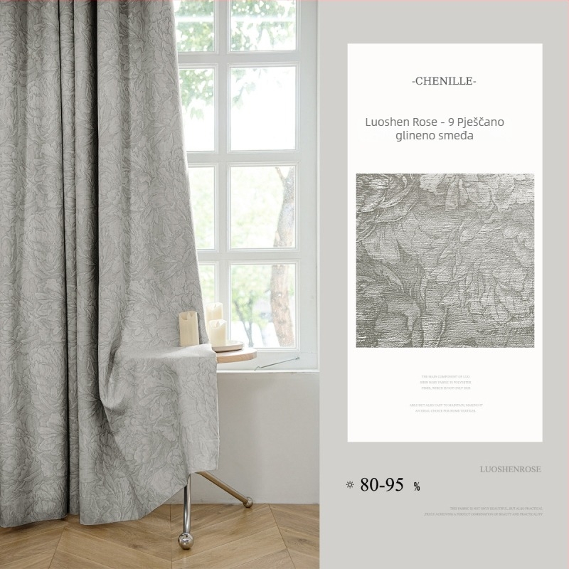 Francuska chenille jacquard zavjesa s visokim zatamnjenjem 71–90%, materijal: poliester, uzorak: biljke i cvijeće, stil: francuski