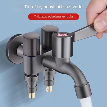 Nehrđajući čelični dijelitelj vode s 1 ulazom i 3 izlaza, ugradbeni u stijenu, keramičko jezgro ventila, promjer cijevi ulaza/izlaza 4 točke, model 6239