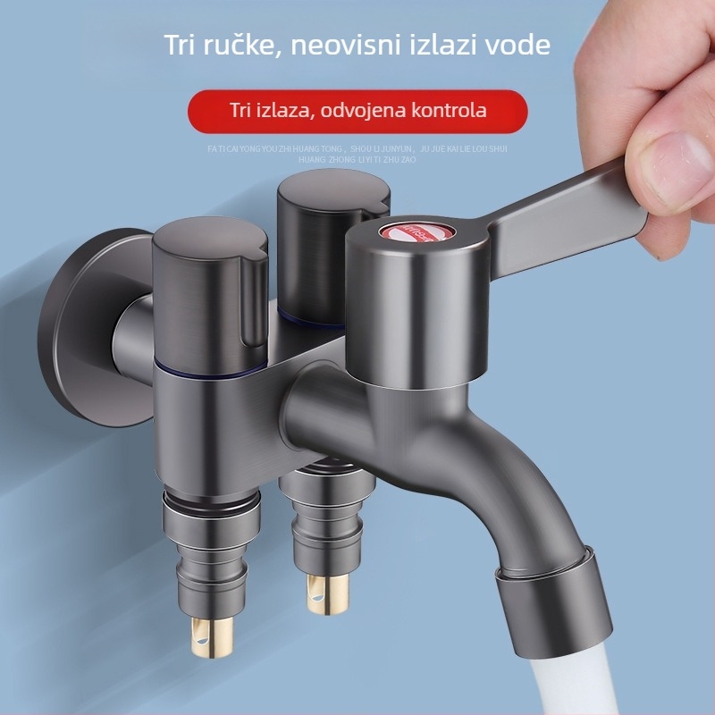 Nehrđajući čelični dijelitelj vode s 1 ulazom i 3 izlaza, ugradbeni u stijenu, keramičko jezgro ventila, promjer cijevi ulaza/izlaza 4 točke, model 6239