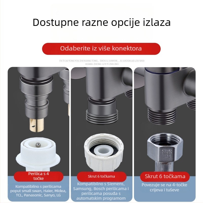 Nehrđajući čelični dijelitelj vode s 1 ulazom i 3 izlaza, ugradbeni u stijenu, keramičko jezgro ventila, promjer cijevi ulaza/izlaza 4 točke, model 6239