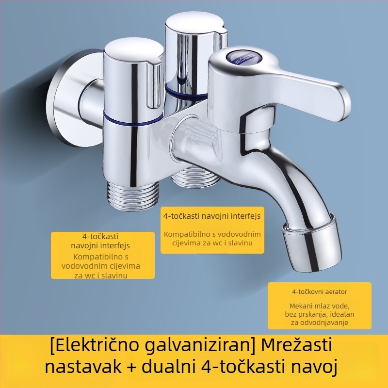 Nehrđajući čelični dijelitelj vode s 1 ulazom i 3 izlaza, ugradbeni u stijenu, keramičko jezgro ventila, promjer cijevi ulaza/izlaza 4 točke, model 6239