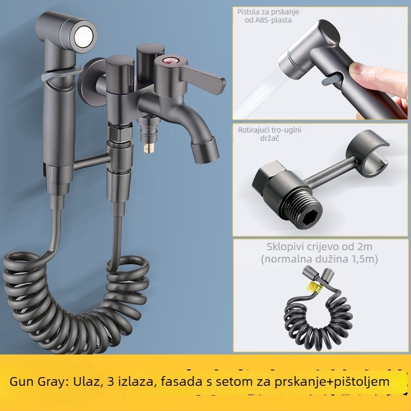 Nehrđajući čelični dijelitelj vode s 1 ulazom i 3 izlaza, ugradbeni u stijenu, keramičko jezgro ventila, promjer cijevi ulaza/izlaza 4 točke, model 6239