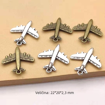 Kljucni privjesak s motivom zrakoplova, cinkova legura, elektroplatiranje, retro stil književnosti i umjetnosti