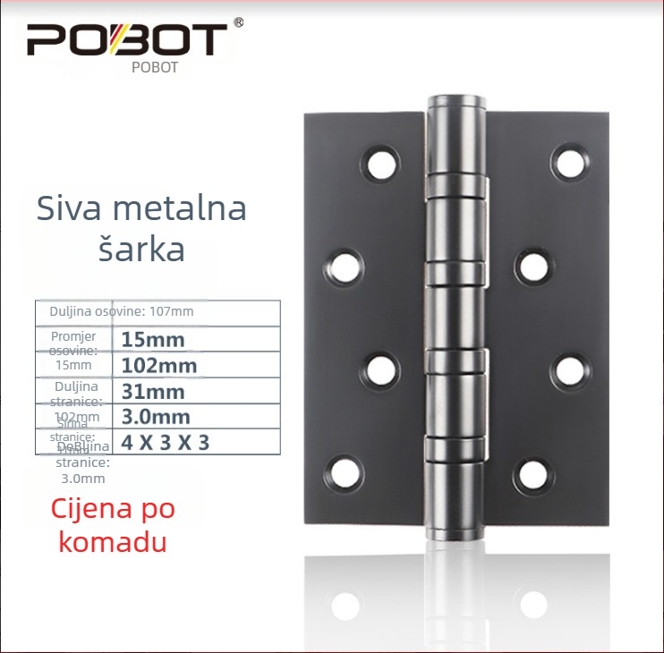 POBOT nehrđajući čelični šarnir u obliku slova H, polirana završna obrada, za unutarnja vrata i ormariće, moderan minimalistički dizajn
