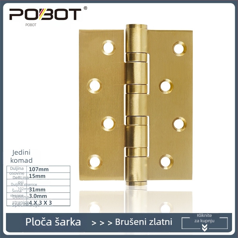POBOT nehrđajući čelični šarnir u obliku slova H, polirana završna obrada, za unutarnja vrata i ormariće, moderan minimalistički dizajn
