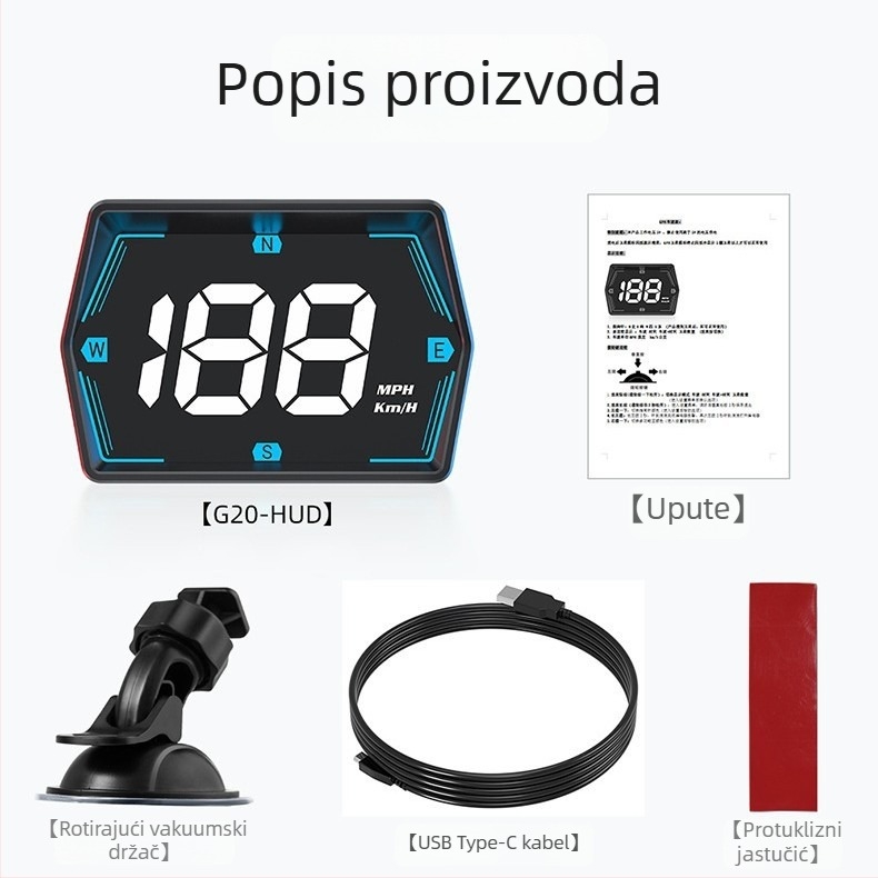 G20 automobilski HUD zaslon s Beidou GPS-om, univerzalno za sva vozila, HD zaslon, napajanje iz utičnice
