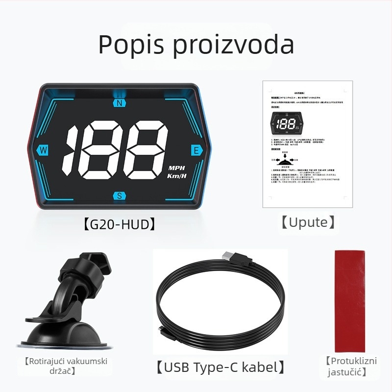 G20 automobilski HUD zaslon s Beidou GPS-om, univerzalno za sva vozila, HD zaslon, napajanje iz utičnice