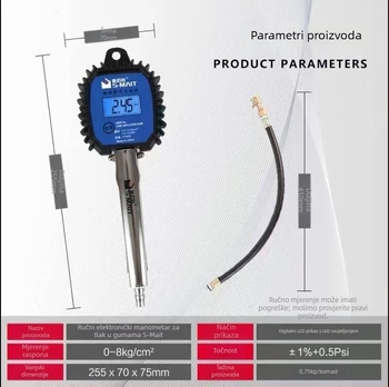 Elektronički mjerač tlaka u gumama s digitalnim zaslonom, visoka preciznost, pištolj za napuhavanje zraka, model No.20008, marka Smet