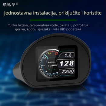 HUD automobilni zaslon s dijagnostičkim kodovima i brzinomjerom – model tca01; rezolucija 320x240; napajanje preko OBD sučelja; ulaz: podaci o vozilu; materijal PC+ABS; marka Tuchi'an