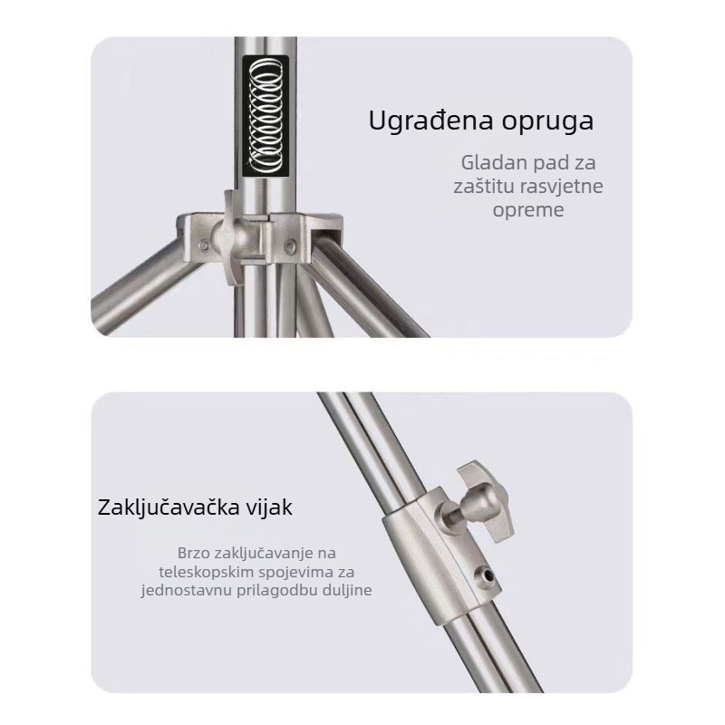 Stativ za fotografiju od nehrđajućeg čelika, 3-sekcijski, promjer cijevi 35/30/25 mm, nosivost 10 kg, težina 2,35 kg
