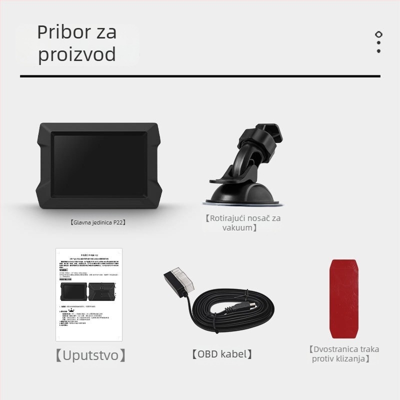 Luyang Intelligence LCD Head-Up Display za automobil — model P22, HD rezolucija, napajanje putem OBD sučelja, ulaz OBD+GPS Beidou, kućište ABS/PC