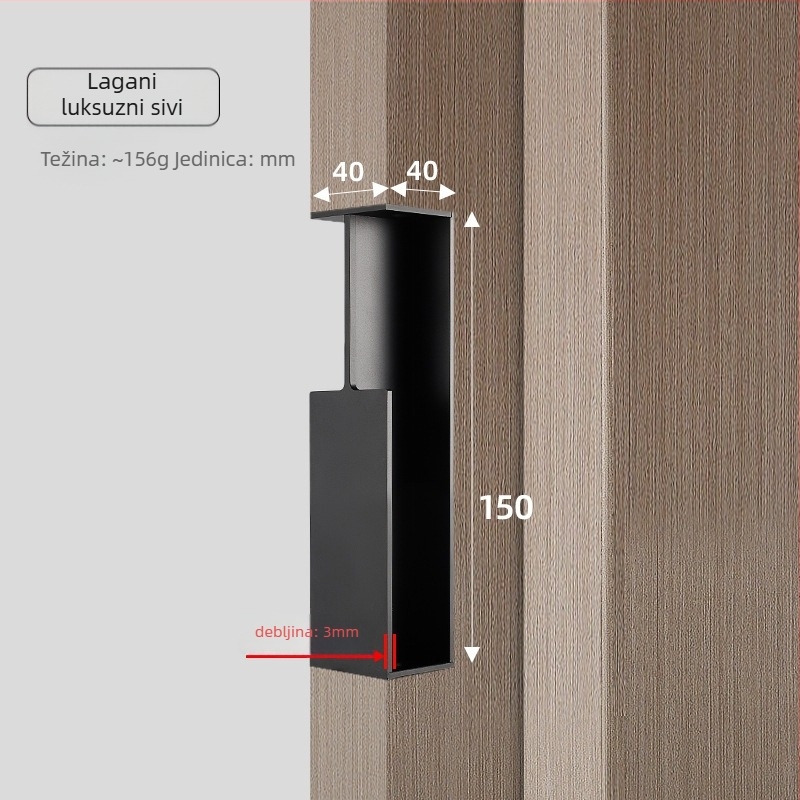Pocket vrata skrivena ručka – aluminijska legura, elektropliranje završna obrada, za klizna vrata, debljina vrata 40–45 mm