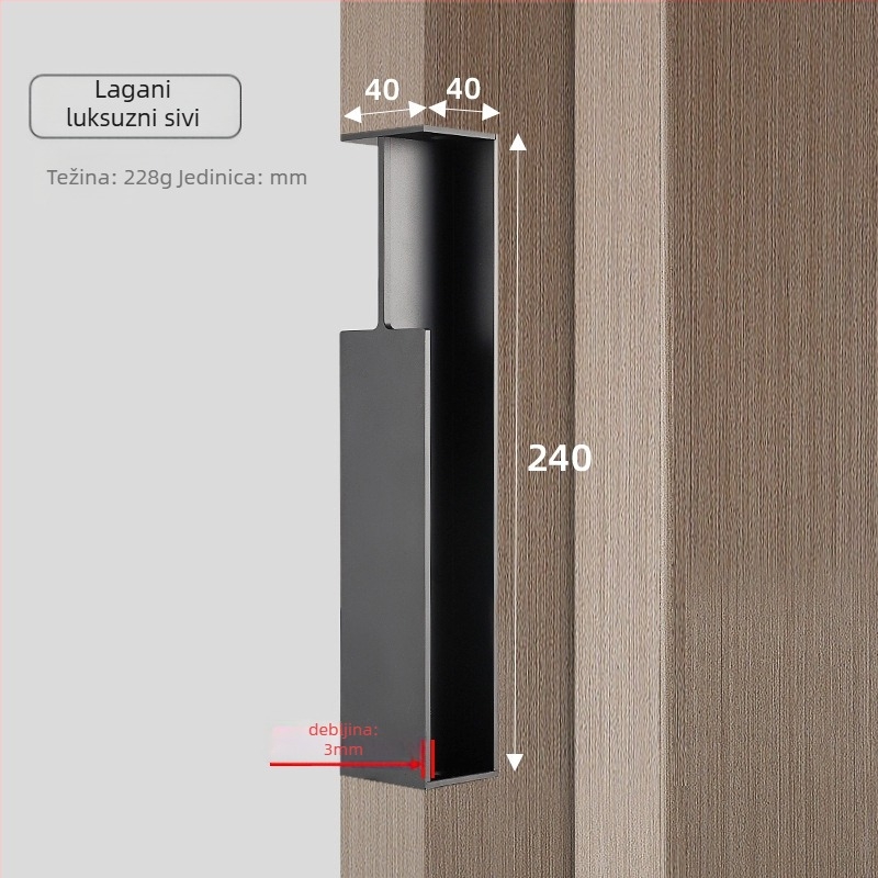Pocket vrata skrivena ručka – aluminijska legura, elektropliranje završna obrada, za klizna vrata, debljina vrata 40–45 mm