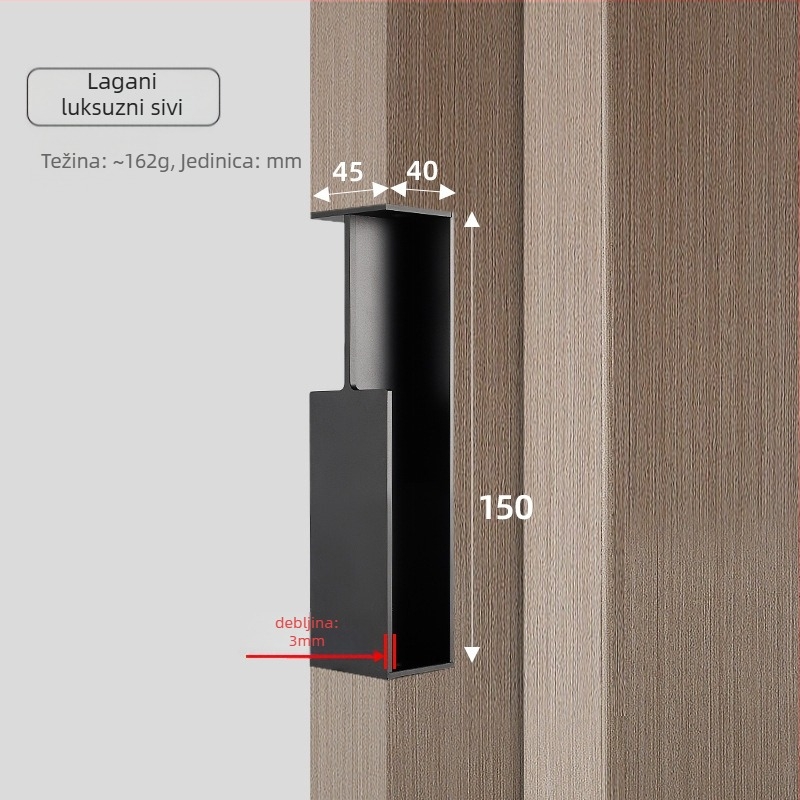Pocket vrata skrivena ručka – aluminijska legura, elektropliranje završna obrada, za klizna vrata, debljina vrata 40–45 mm