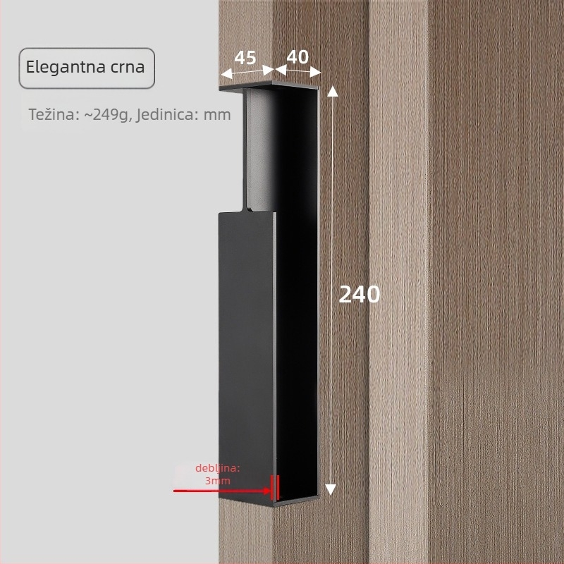 Pocket vrata skrivena ručka – aluminijska legura, elektropliranje završna obrada, za klizna vrata, debljina vrata 40–45 mm