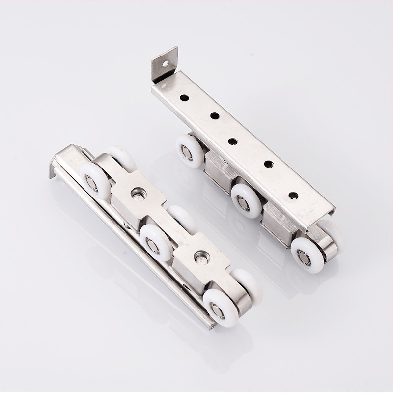 Rola za klizna vrata od nehrđajućeg čelika i najlonsko ležaj; tih i glatki rad; nosivost 45–75 kg; modeli: 4 kotačića, 6 kotačića dvostruke šipke, 8 kotačića jedne/dvostruke šipke, 12 kotačića dvostruke šipke; moderan i jednostavan dizajn; OEM logo