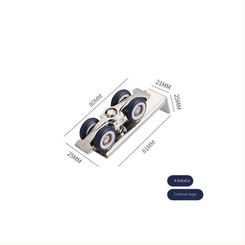 Rola za klizna vrata od nehrđajućeg čelika i najlonsko ležaj; tih i glatki rad; nosivost 45–75 kg; modeli: 4 kotačića, 6 kotačića dvostruke šipke, 8 kotačića jedne/dvostruke šipke, 12 kotačića dvostruke šipke; moderan i jednostavan dizajn; OEM logo