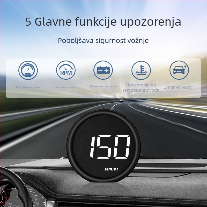 Automobilski HUD Head-Up Display – OBD II instrument, brzina, potrošnja goriva i temperatura vode – Model B1, ABS+PC, USB napajanje