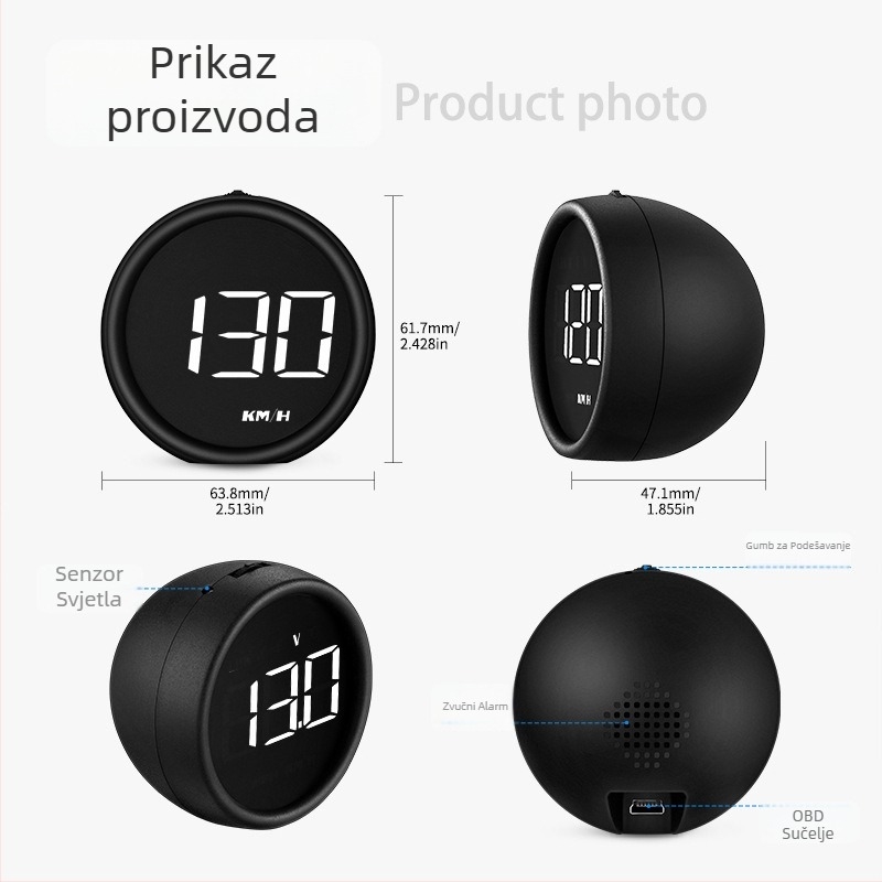 Automobilski HUD Head-Up Display – OBD II instrument, brzina, potrošnja goriva i temperatura vode – Model B1, ABS+PC, USB napajanje